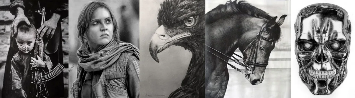 Exemplos de desenhos realistas feitos por artistas em desenvolvimento